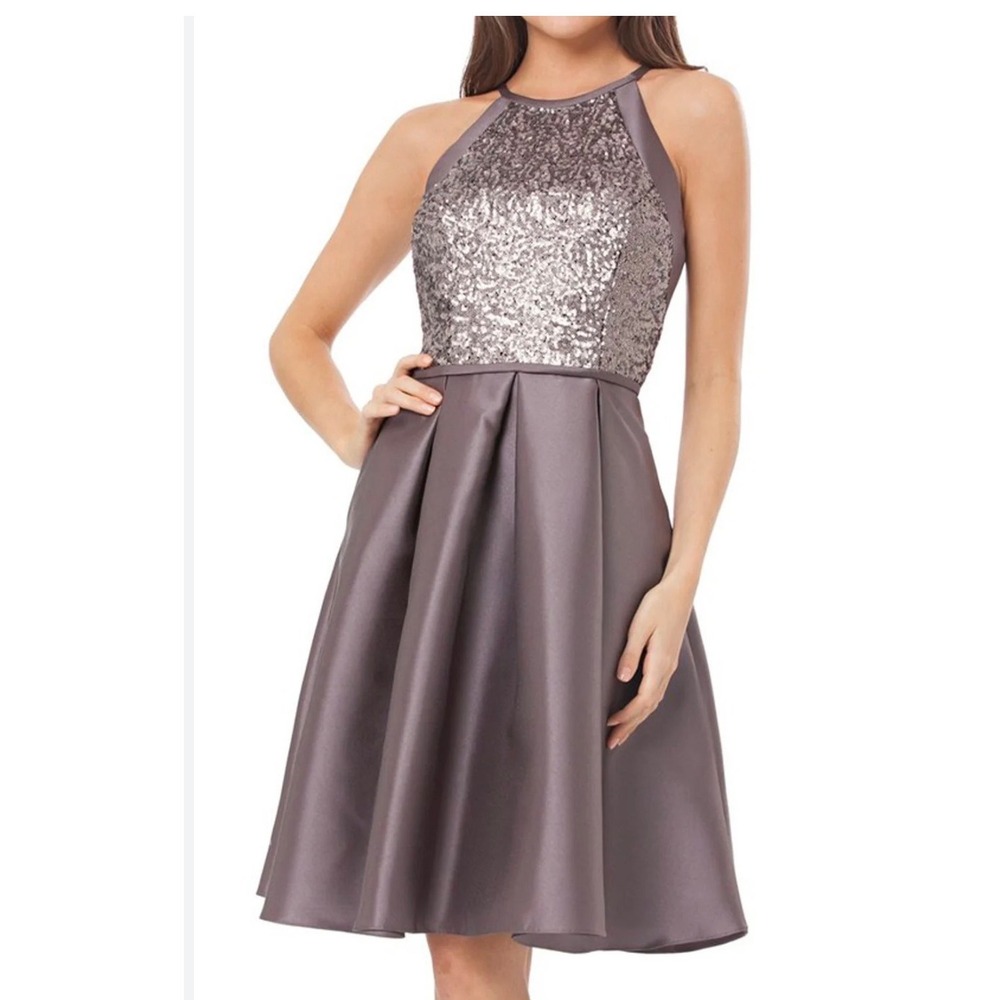 NWT Carmen Marc Valvo Infusion Sleeveless Formal Sparkly Taupe midi Dress Sz 6